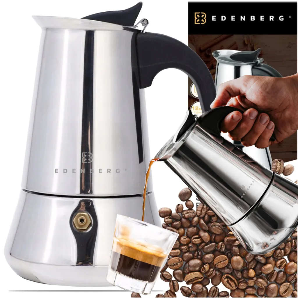 Edenberg, espressokocher, espressokanne, kaffeemaschine, espressomaschine, espressokocher, coffee machine, stahl, 9 Personen